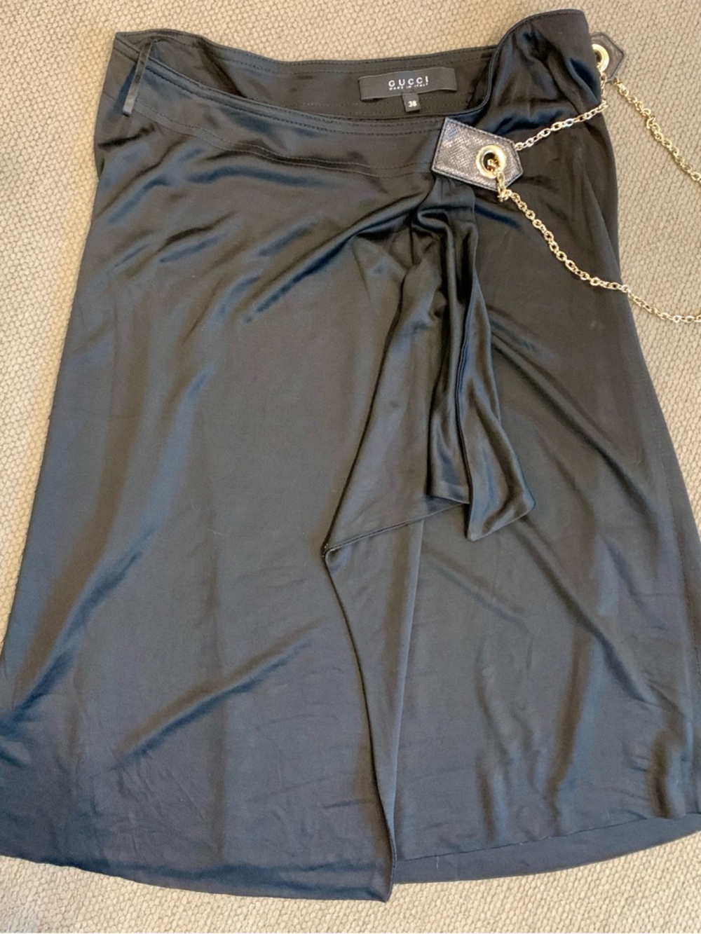 Gucci Black Skirt with Snakeskin detail & Gold Chain Accent